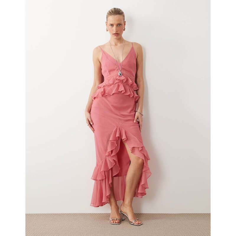 ASOS DESIGN ruffle column cami maxi dress in pink