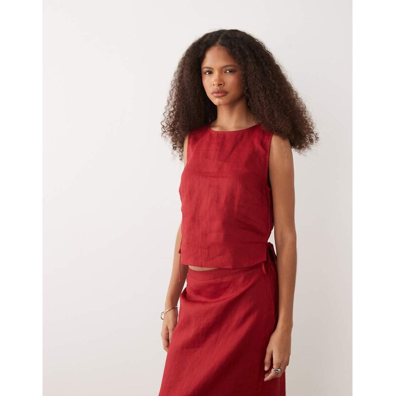Mango Fred 100% linen sleeveles top co-ord in red 115382743