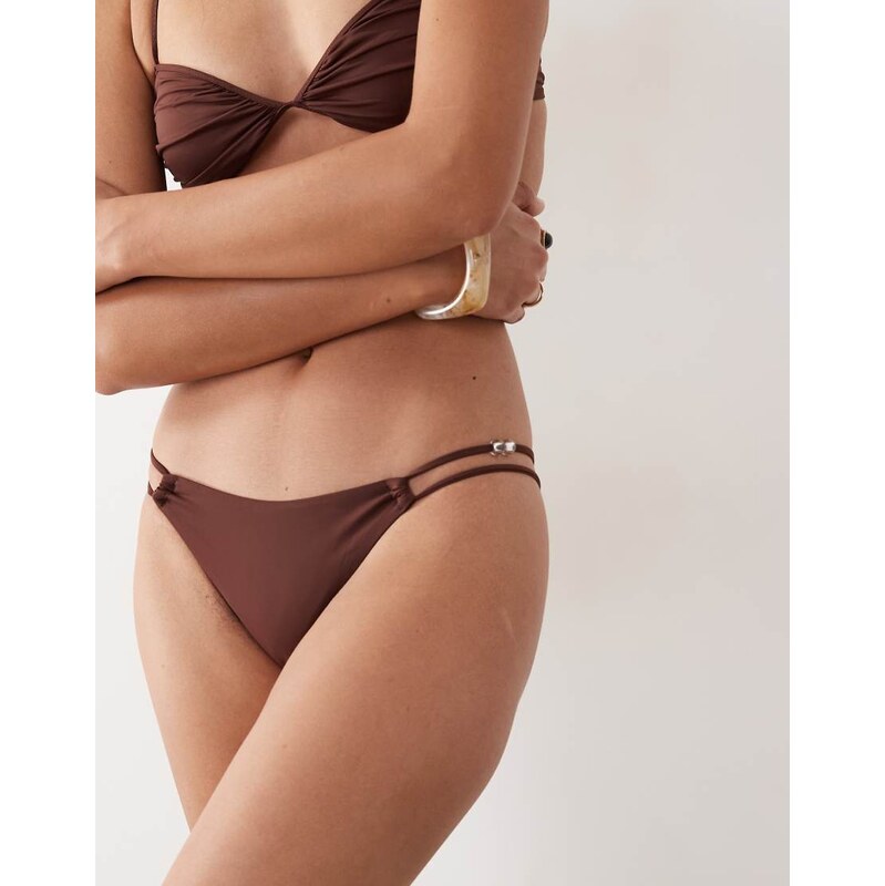 Mango cut out side detail bikini bottoms in burnt orange