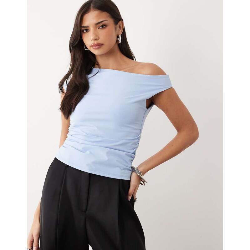ASOS DESIGN off shoulder ruched detail top in baby blue