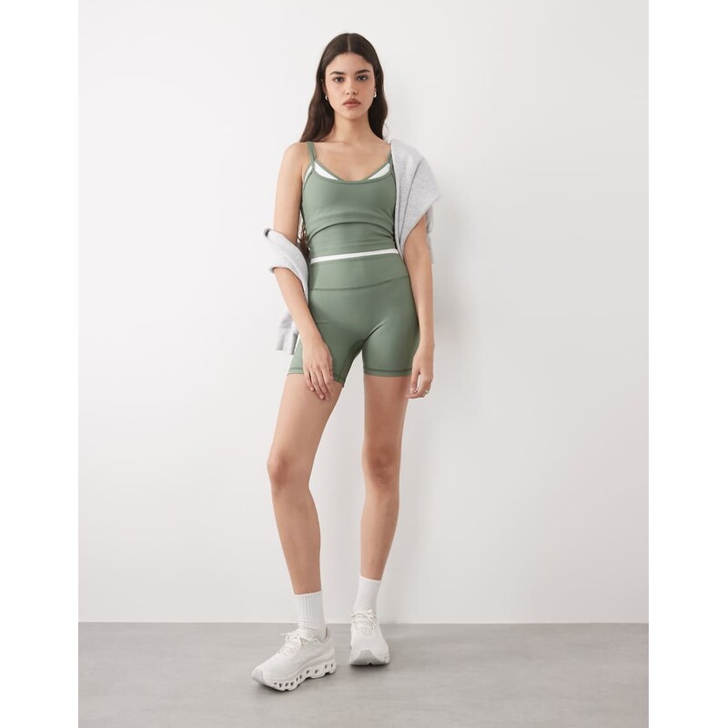 Abercrombie & Fitch YPB sculpting workout shorts co-ord in dark green 115382774