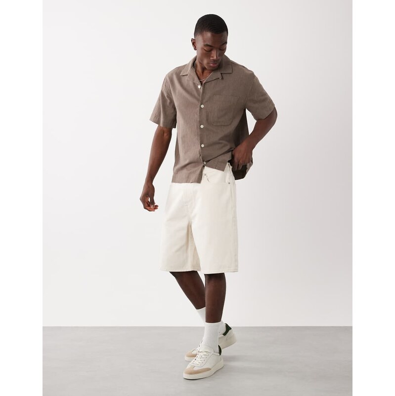 Abercrombie & Fitch baggy denim carpenter jorts in cream-White 115382782