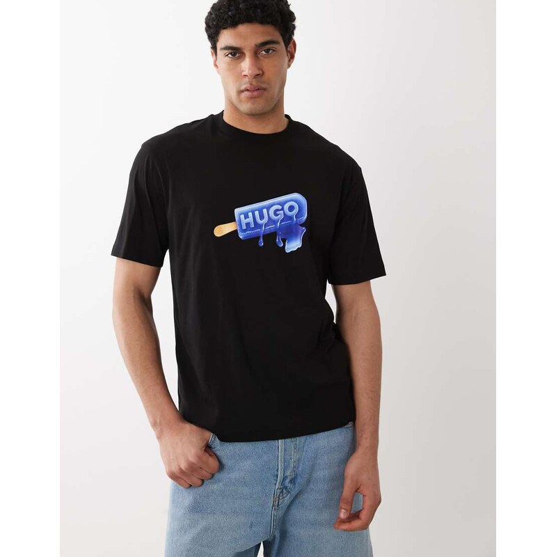 Hugo Blue chest graphic print t-shirt in black