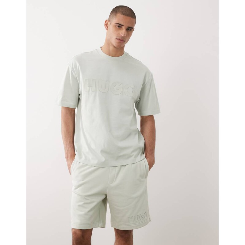 HUGO Red relaxed fit jersey shorts in light green