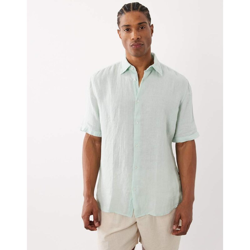 BOSS Orange Hugo Boss regular fit linen short sleeve button up shirt in turquoise-Blue