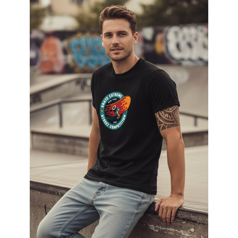 BASIC Pánské tričko s potiskem Skate Extreme černé Černá