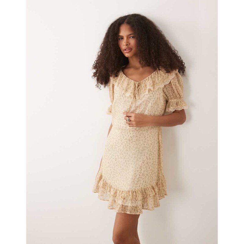 Miss Selfridge ruffle detail mini dress in ditsy-Multi