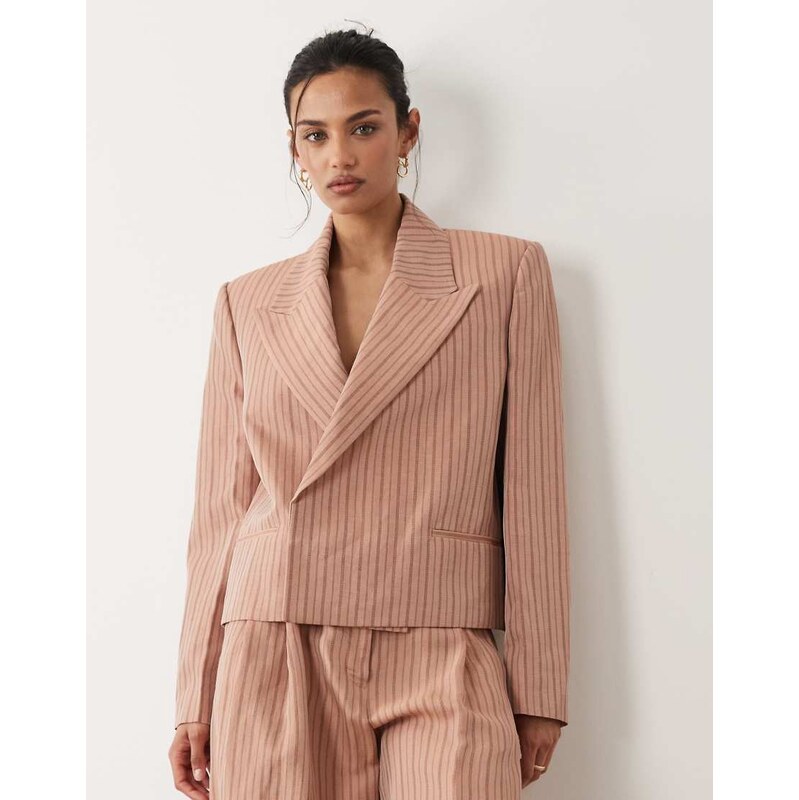 Mango Selection Strappy linen mix cropped blazer co-ord in pink