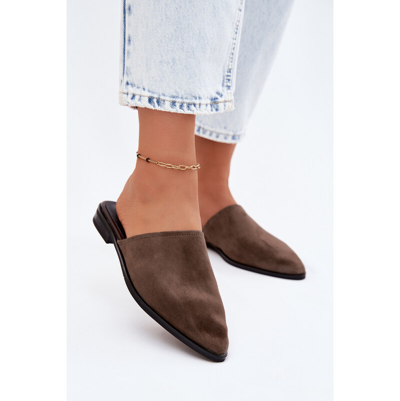Kožené semišové pantofle Mule dámské ploché D&A JC61-1004 khaki