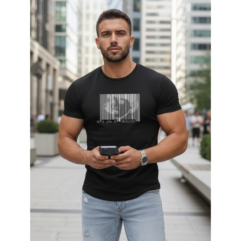 Pánské tričko s potiskem klasické černé FashionStreet NX5014R