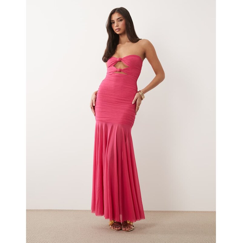 Ruched & Ready sculpted mesh bandeau cut out knot detail sheer hem 115521898