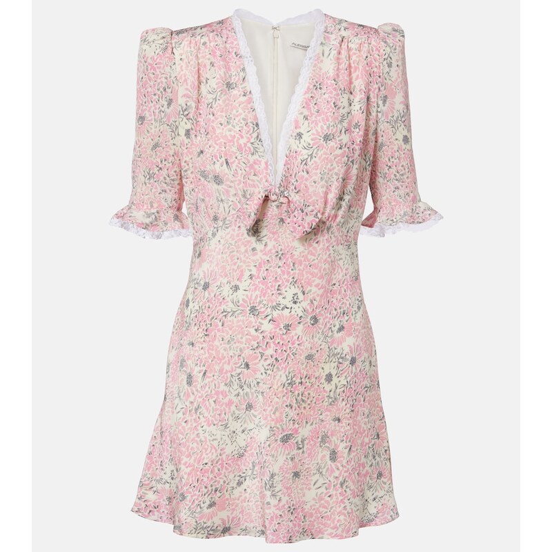 Alessandra Rich Lace-trimmed floral silk minidress