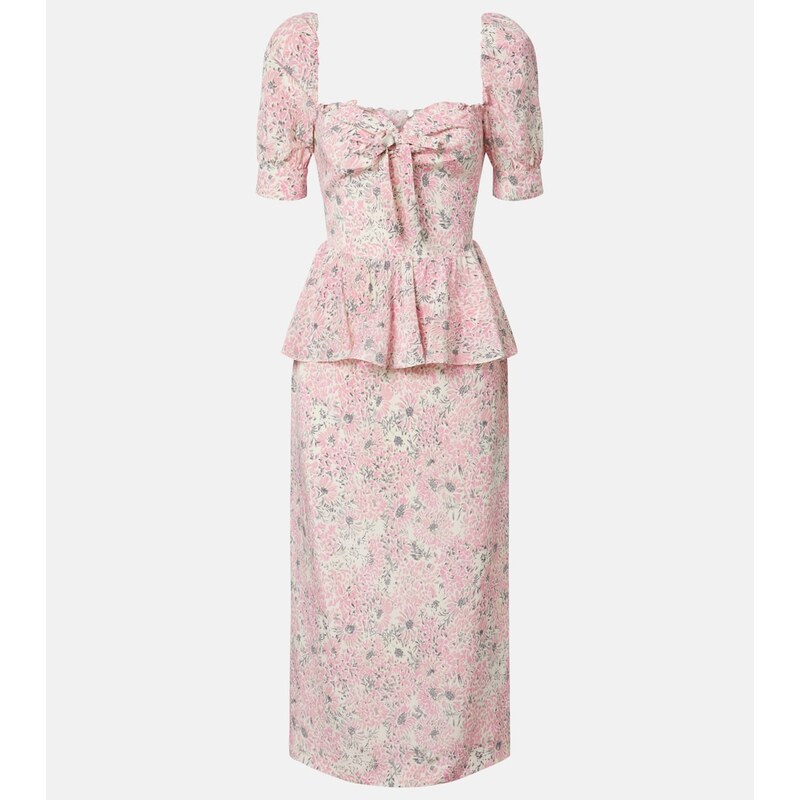 Alessandra Rich Floral peplum silk midi dress