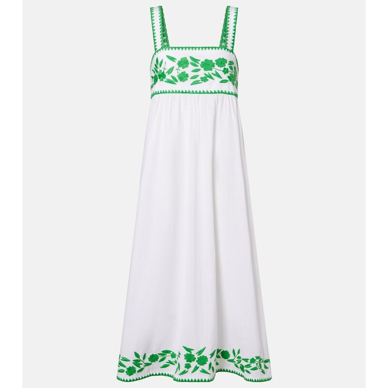 Juliet Dunn Embroidered cotton and linen midi dress