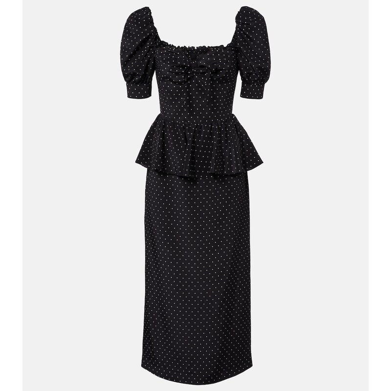 Alessandra Rich Polka-dot peplum silk midi dress