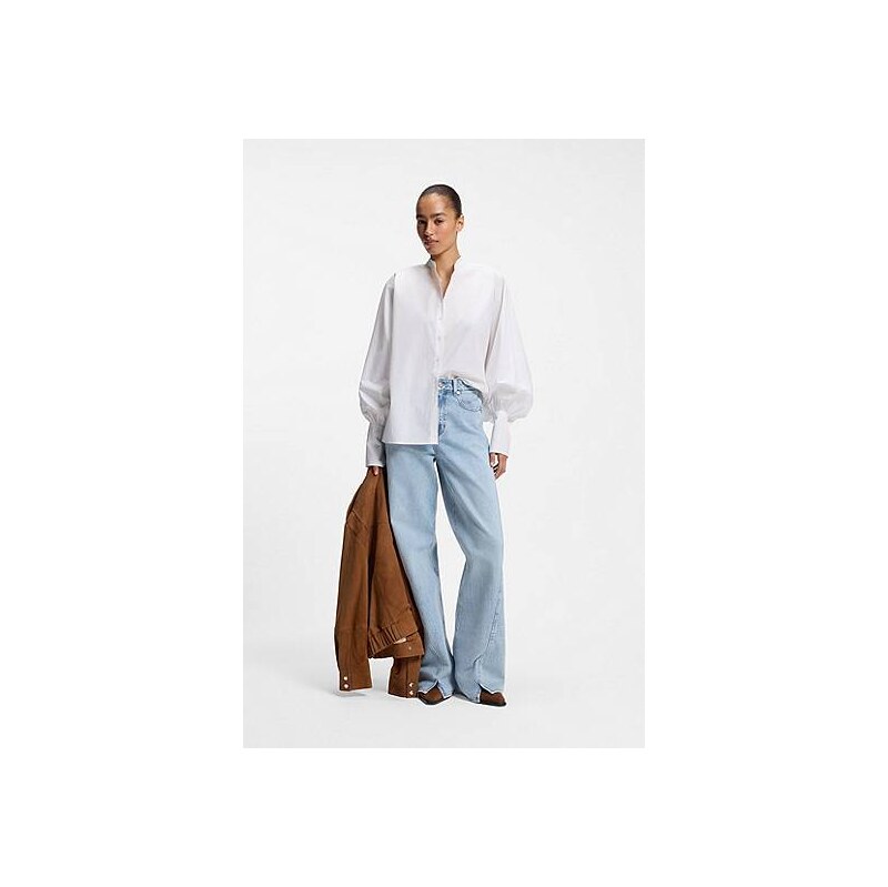 BOSS Regular-fit cotton-poplin shirt with kimono sleeves 115386305