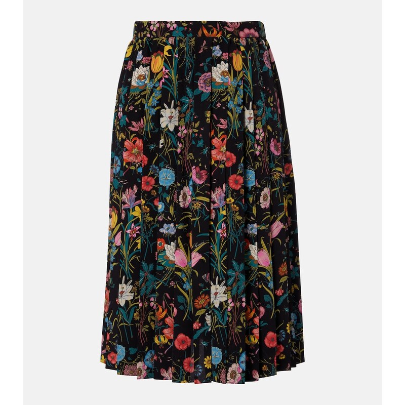 Gucci Gucci Flora pleated silk midi skirt