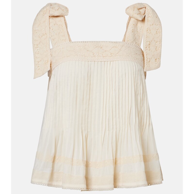Juliet Dunn Lace-trimmed cotton top