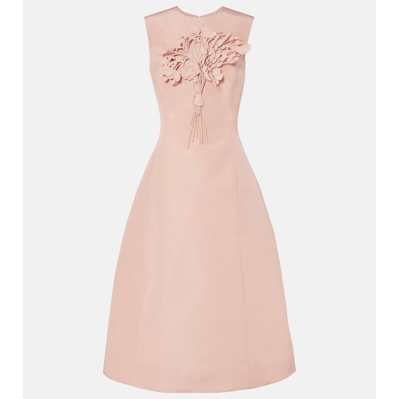 Oscar de la Renta Bouquet embroidered silk cocktail dress