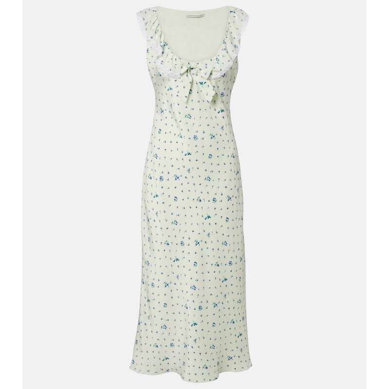 Alessandra Rich Lace-trimmed floral silk midi dress