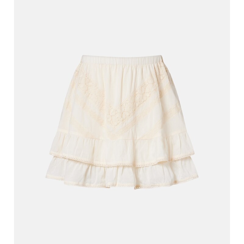 Juliet Dunn Ruffled lace-trimmed cotton miniskirt