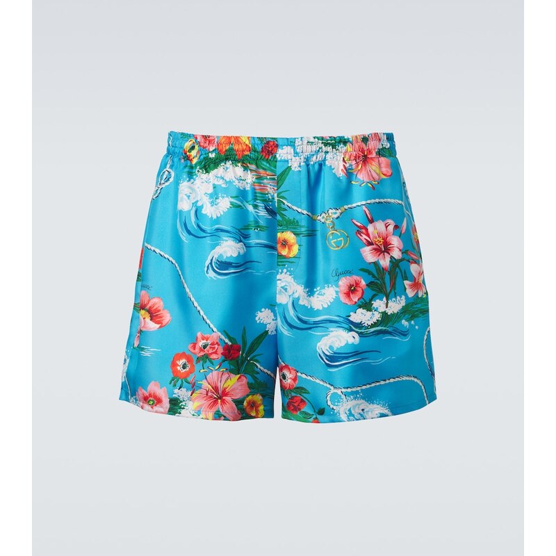 Gucci Printed silk twill shorts