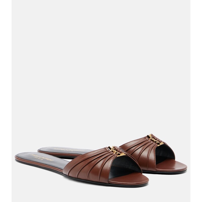 Dámské pantofle Saint Laurent Babylone z kůže v barvě Aesthetic Brown