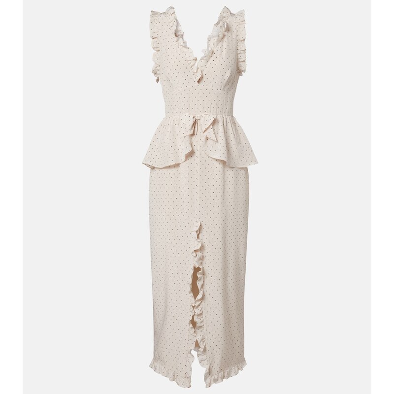 Alessandra Rich Polka-dot peplum silk midi dress