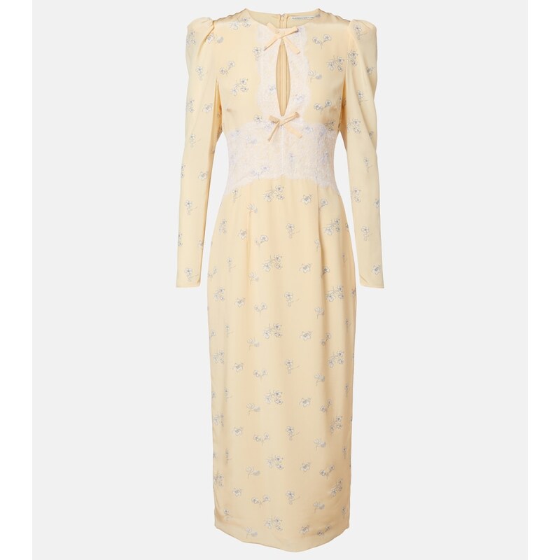 Alessandra Rich Lace-trimmed floral silk midi dress