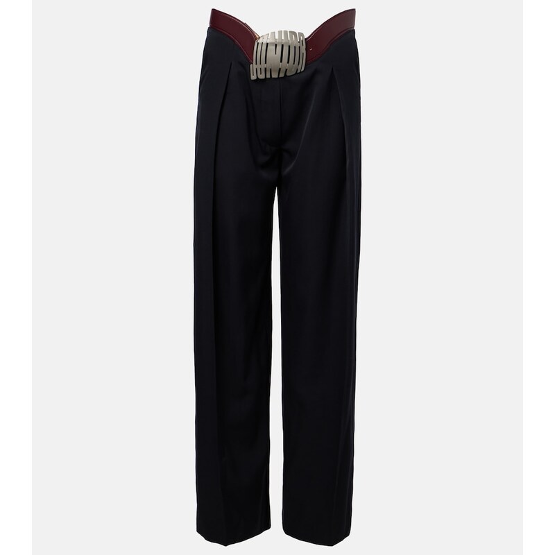 Jean Paul Gaultier Leather-trimmed wool wide-leg pants