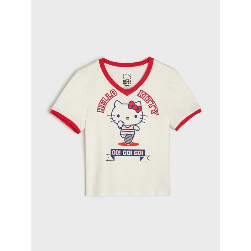 Sinsay - Bavlněná košilka s potiskem Hello Kitty - krémová