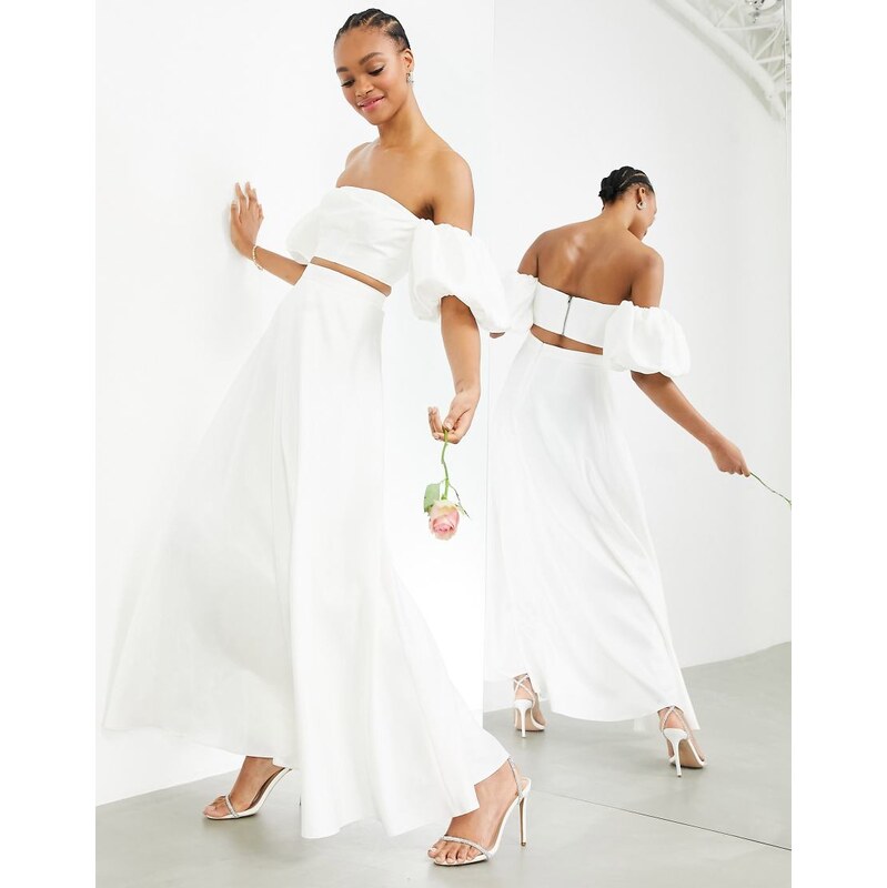 ASOS DESIGN satin full maxi skirt in ivory - PINK