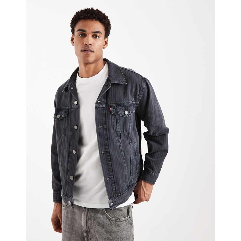 Levi's relaxed fit denim trucker jacket in black tonal stripe