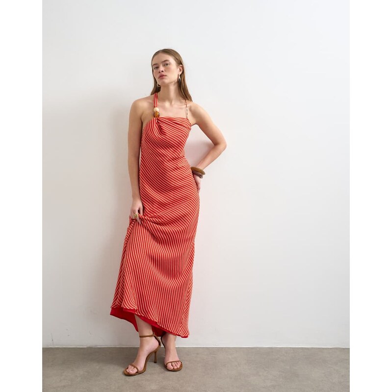Topshop asym beaded neck maxi occasion dress orange chiffon