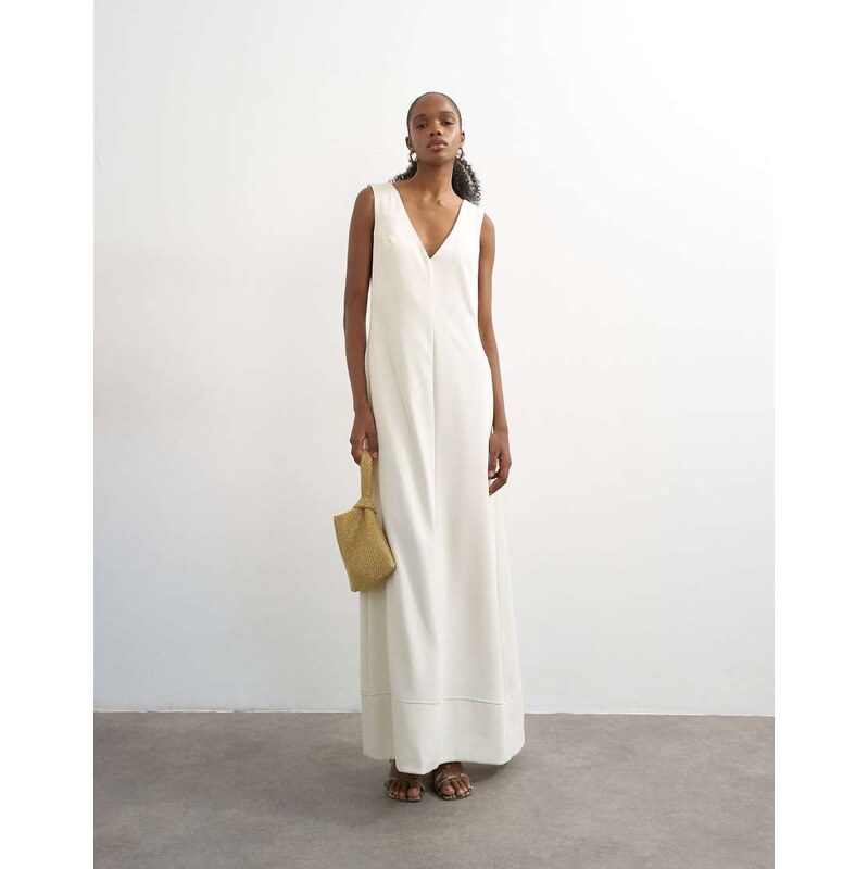 Topshop v neck low armhole clean maxi dress with deep hem in off