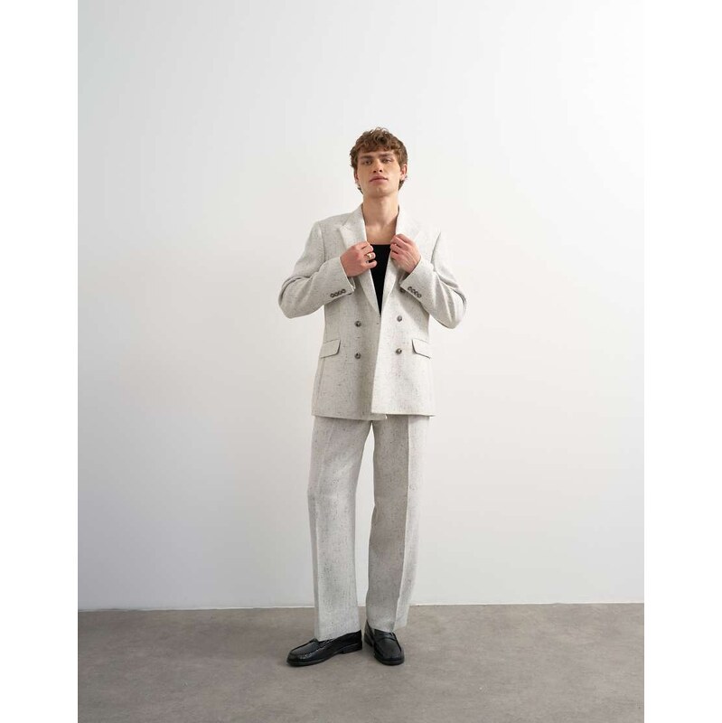 Topman relaxed fit textured boucle blazer in cream-White