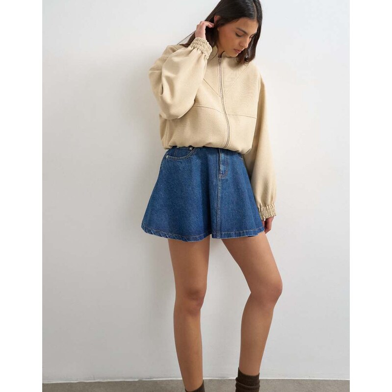 Topshop denim pleated full mini skirt in rich blue 115711628
