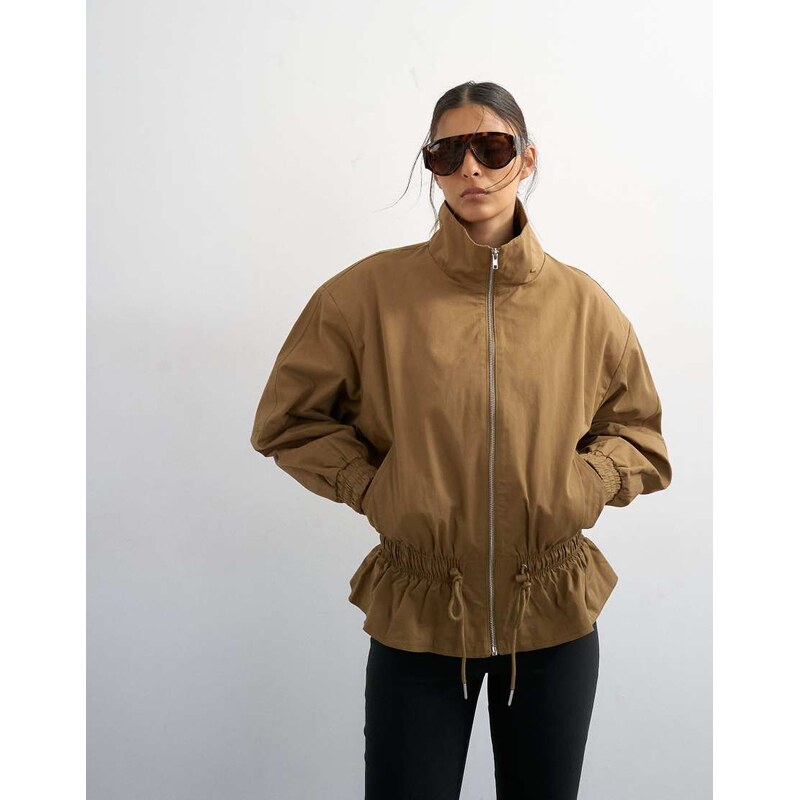 Topshop cotton toggle waist zip through jacket in khaki-Green 115388627