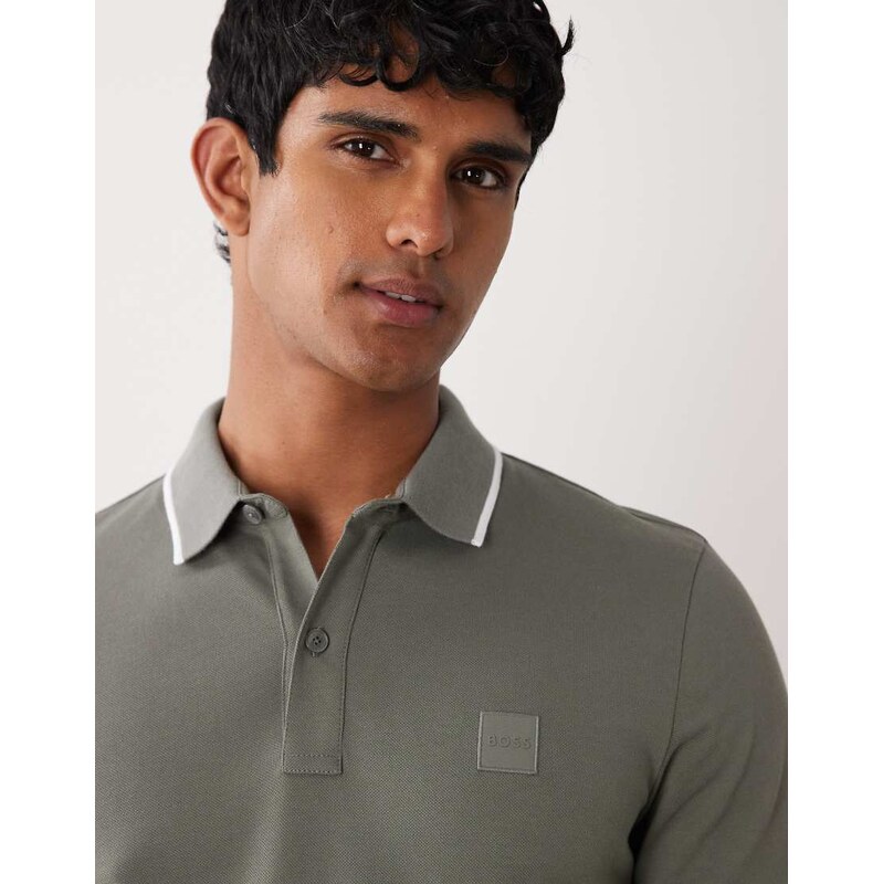 BOSS Orange passertip pique polo shirt in grey