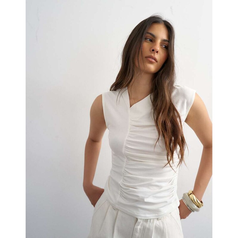 Topshop ruched seam tank in white 115388657