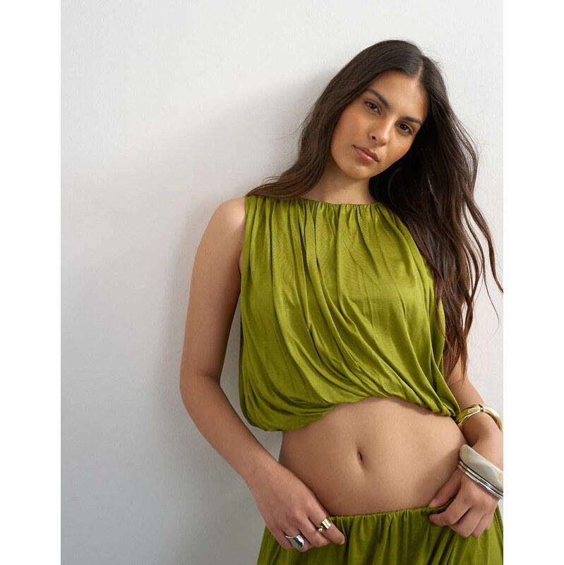 Topshop bubble drape top in green-No colour