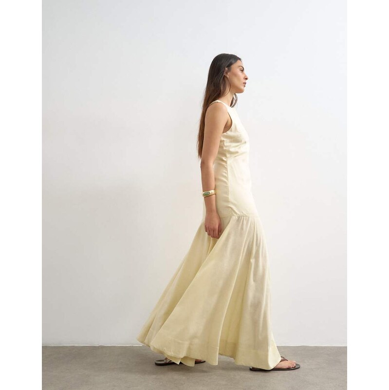Topshop dropped waist full circle hem midi dress in buttermilk