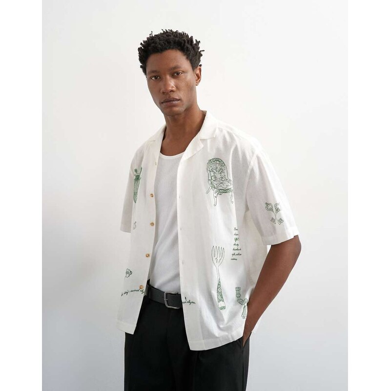 Topman relaxed fit linen blend shirt with all over placement