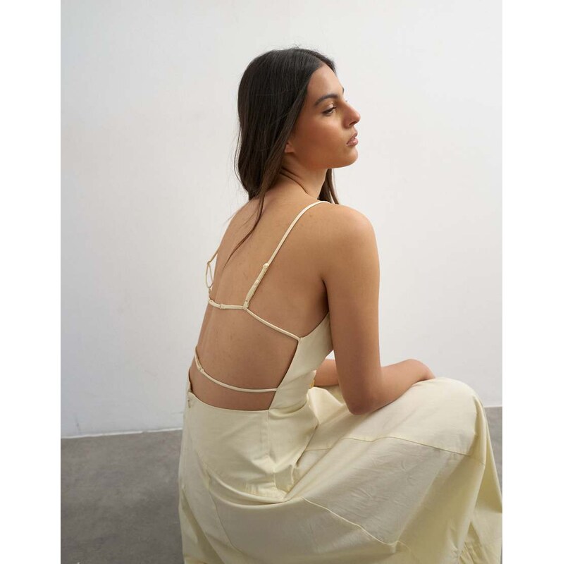 Topshop poplin square neck open back barrel midi sundress in