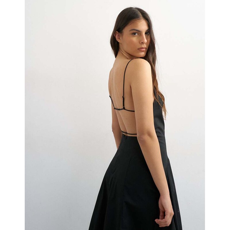 Topshop poplin square neck open back barrel midi sundress in