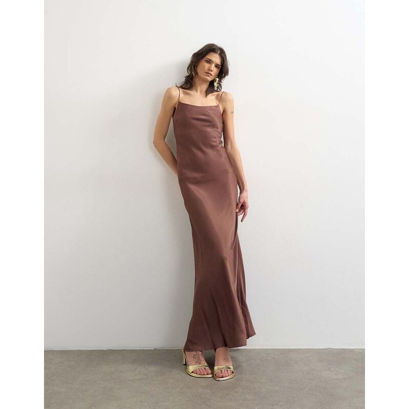 Topshop viscose satin low scoop flood length maxi slip dress in