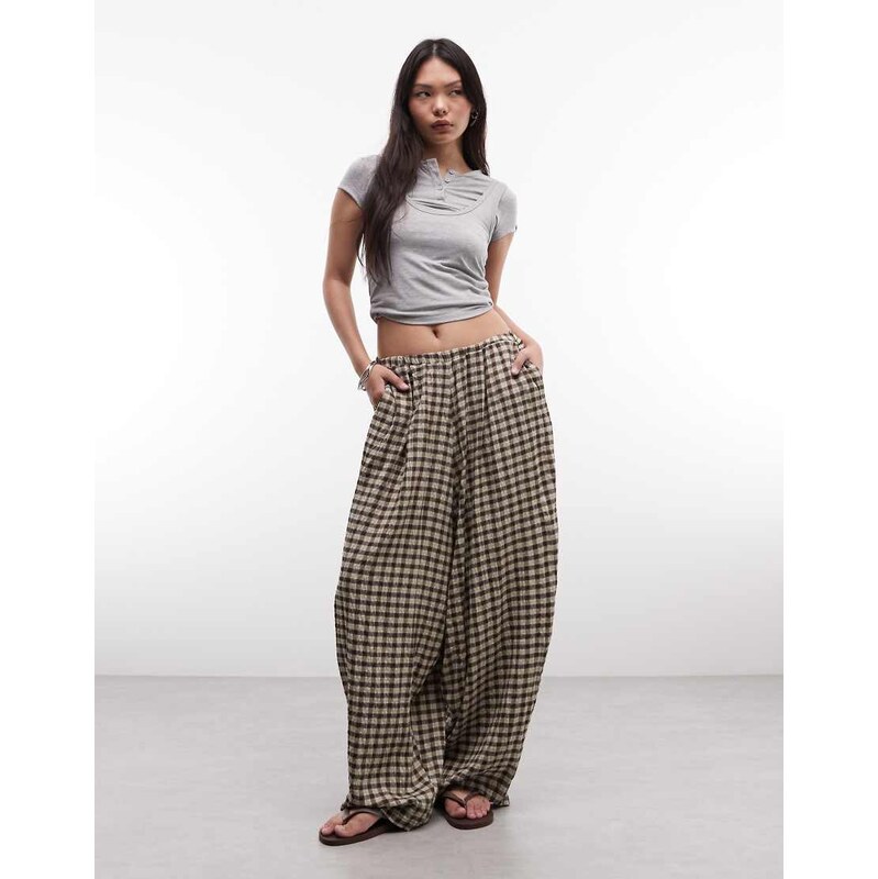 COLLUSION XL balloon leg trousers in neutral check-Grey 115388715