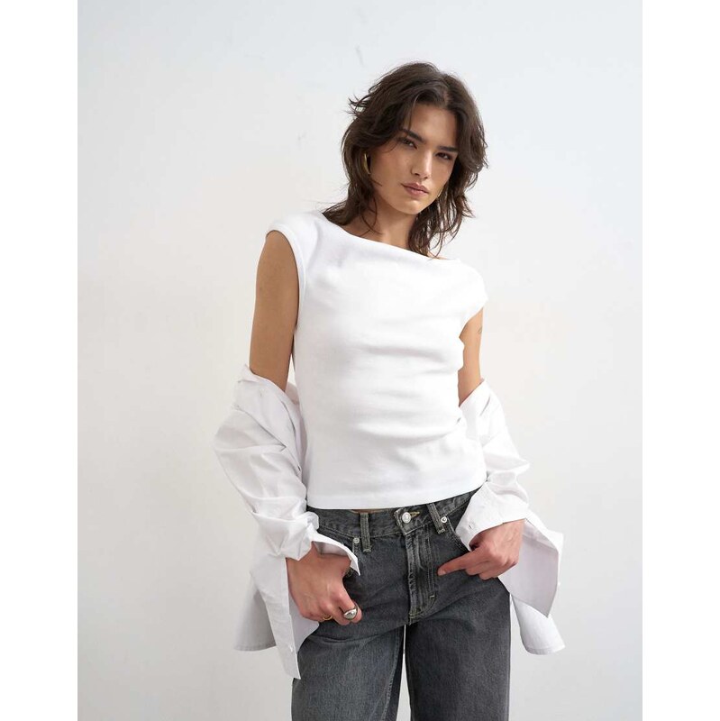 Topshop 90s boat neck vest in white 115522813