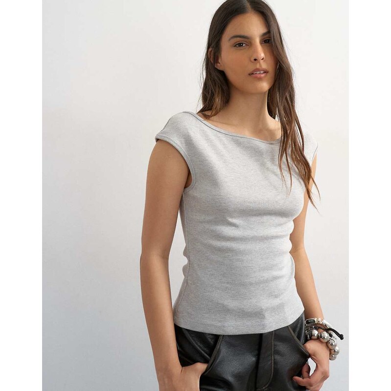 Topshop 90s boat neck vest in grey marl-No colour 115522819