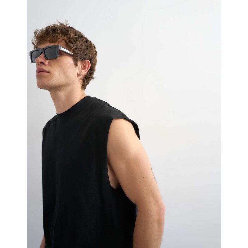 Topman relaxed fit cropped sleeveless t-shirt in black